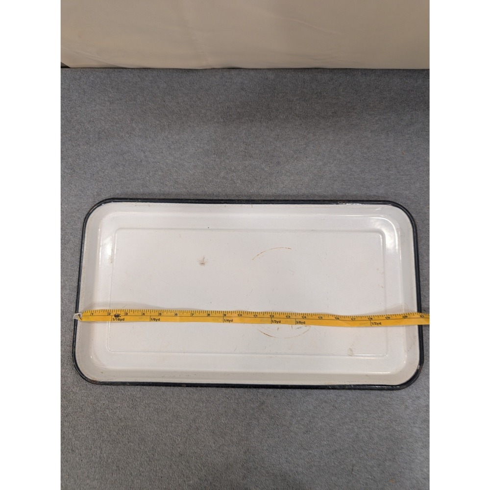 Vintage‎ White Enameled Medical Sterilizing Tray Black Rim Industrial 21" × 11" - Picture 2 of 6